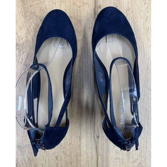 SUN STONE Miley Wedge Buckle Sandals Shoes Women's 9.5 M Cut Out Sides Round Toe - Picture 12 of 16